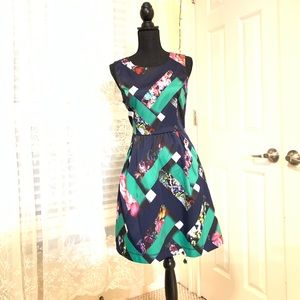 Geometric/ Abstract Print Flare Skirt Dress
